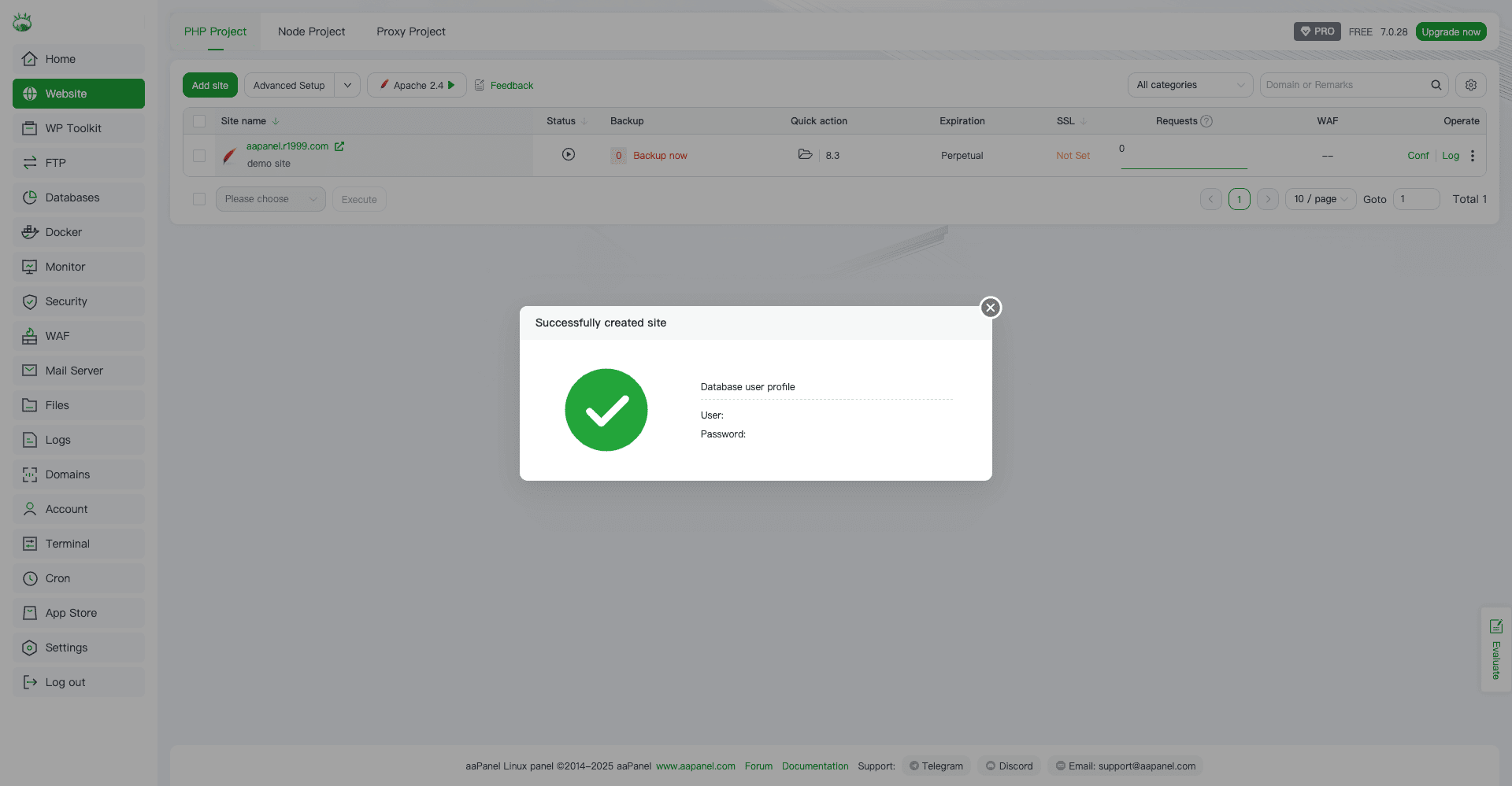 データベースの作成通知